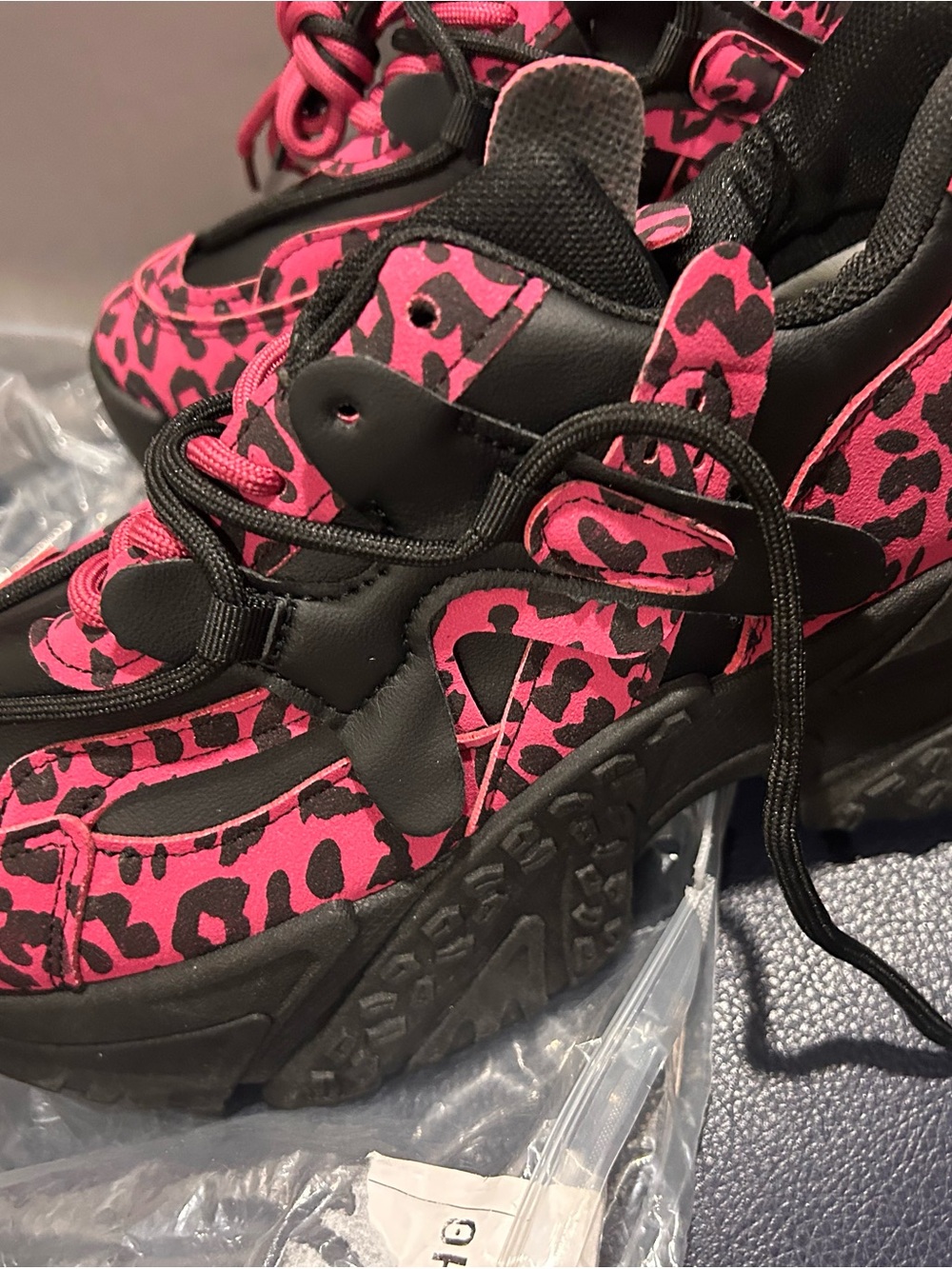 Trendyol Pink and Black Leopard Print Chunky Sneakers